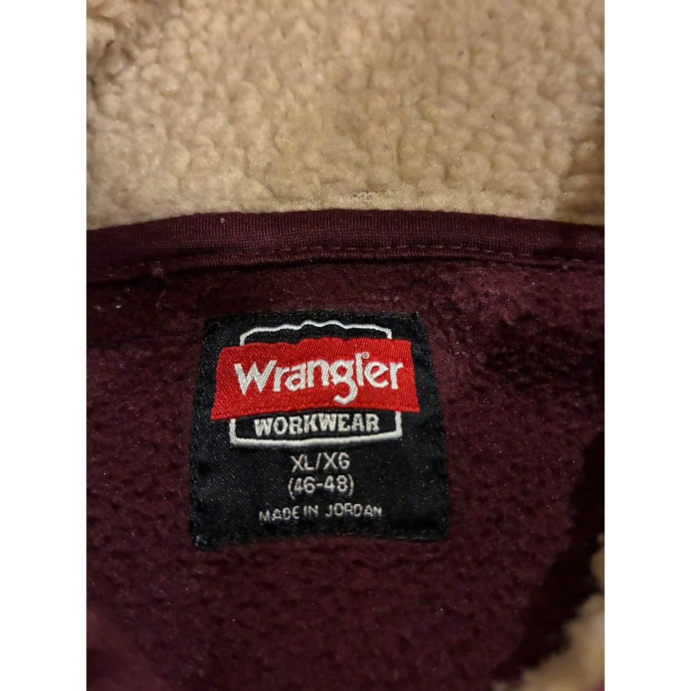 Wrangler Workwear Mens Sherpa Lined Hooded Sweatshirt Maroon XL Hoodie Burgundy - Picture 3 of 6